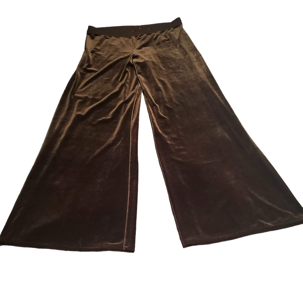 Joan Vass Size L (2) Wide Leg Black Velour Pants Back Zip Career Inseam 31"